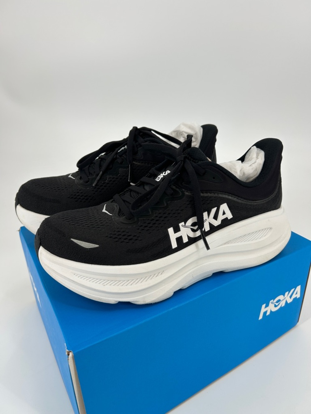 Hoka Bondi 9 Shoes Size 8.5 WIDE WIDTH Black White Running Sneakers Cushioned - Picture 13 of 13